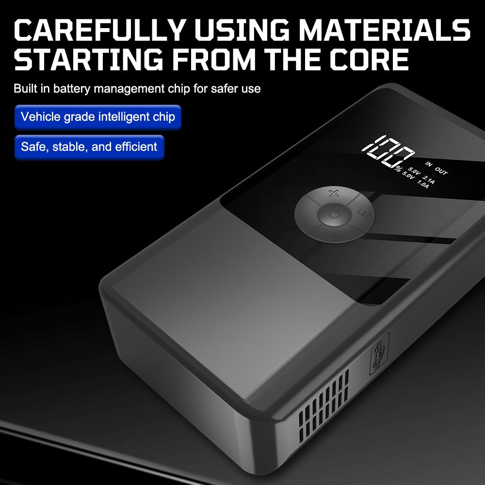 Power Bank with LED Light Jump Starter Tire Accessories 2000A Peaks with Air Compressor Automobile Battery Booster Power Pack