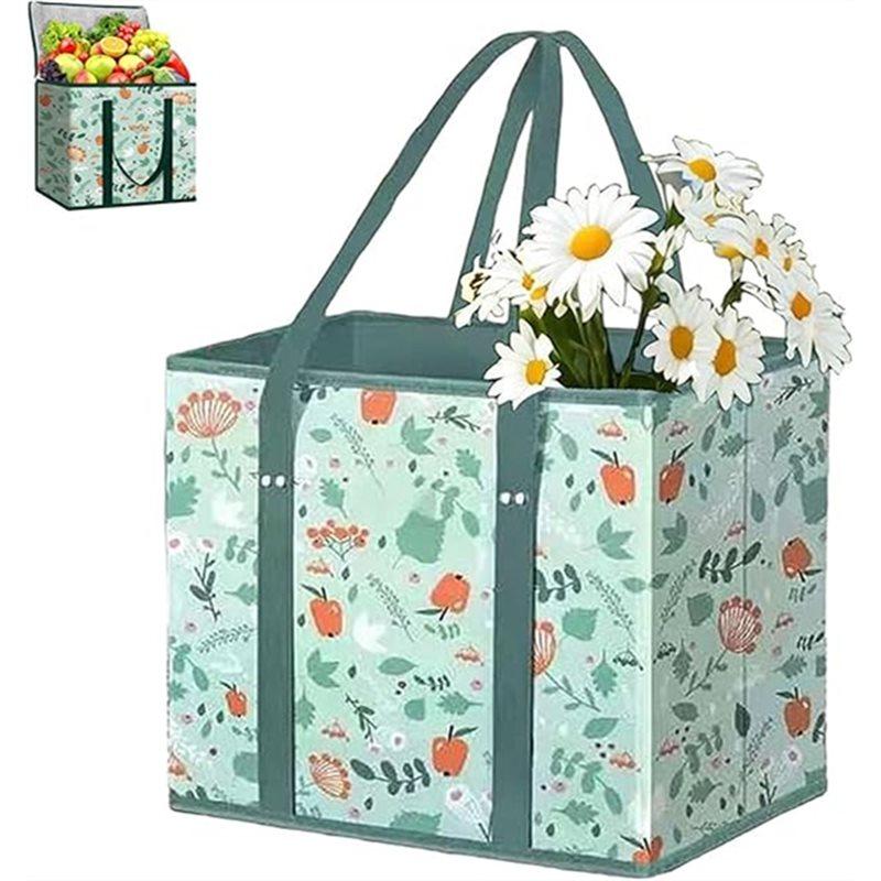 Reusable Grocery Bags, Large Capacity Non-Woven Foldable Picnic Bag, Reinforced Bottom With Handles, Grocery Bags