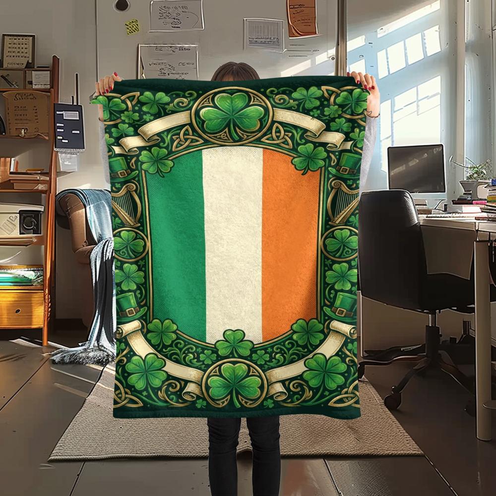 1Pc St.Patrick's Day Print Flannel Blanket, High quality Comfortable for All Seasons, Home Decor, Warmth and Comfort, Perfect for Christmas Gifts W69