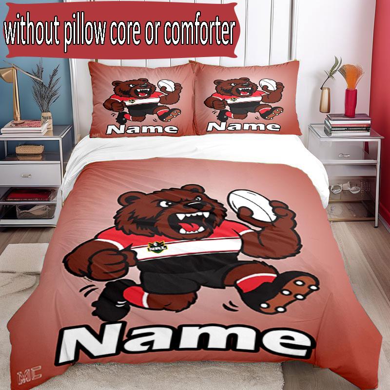 3pcs Duvet Cover Set (1*Duvet Cover + 2*Pillowcase, Without Core), Custom Name North Sydney Bears Pattern Bedding Set, Home Bedroom Decor Gift
