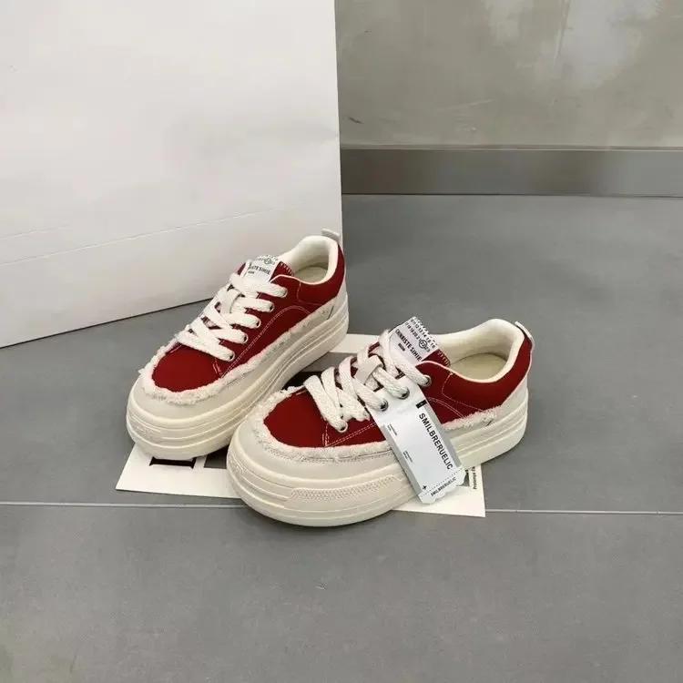 

Кеды на платформе 2025 Осень Новые Универсальные Высокие Повседневные Холщовые Туфли Женские Весна Женская Обувь Средние (3см-5см) для взрослых 40 красный