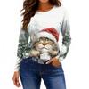 Women's Fashion Casual Slit Hem Round Neck Long Sleeve Loose Printed T-Shirt Ladies Top