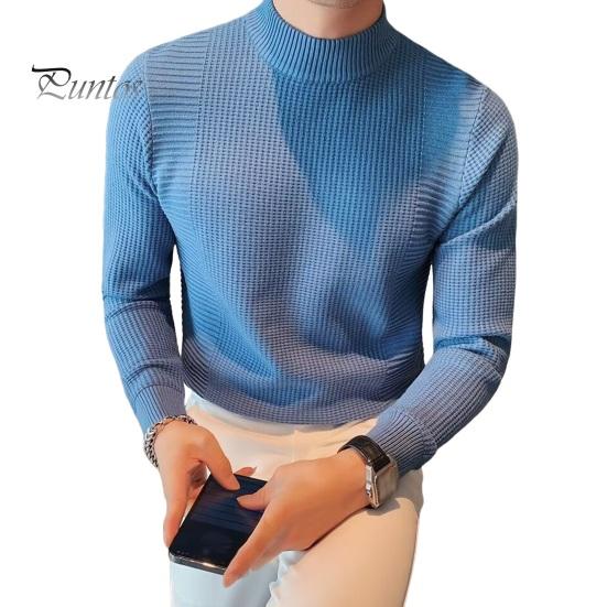 

Мужской свитер осень-зима, толстый, с полувысоким воротником, трикотажный, однотонный, эластичный, свободный, сохраняющий тепло, для работы, бизнеса, школы, свитер M синий