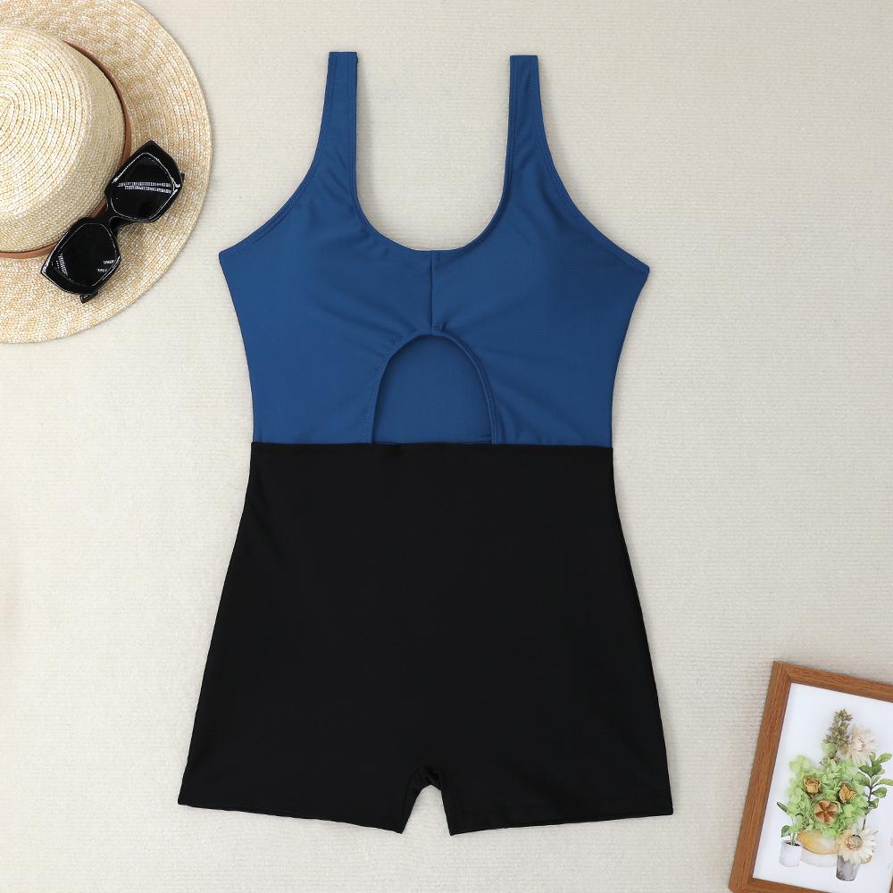 2026 European and American New Solid Color Matching Boxers Hollow One-piece Swimsuit Bikini S