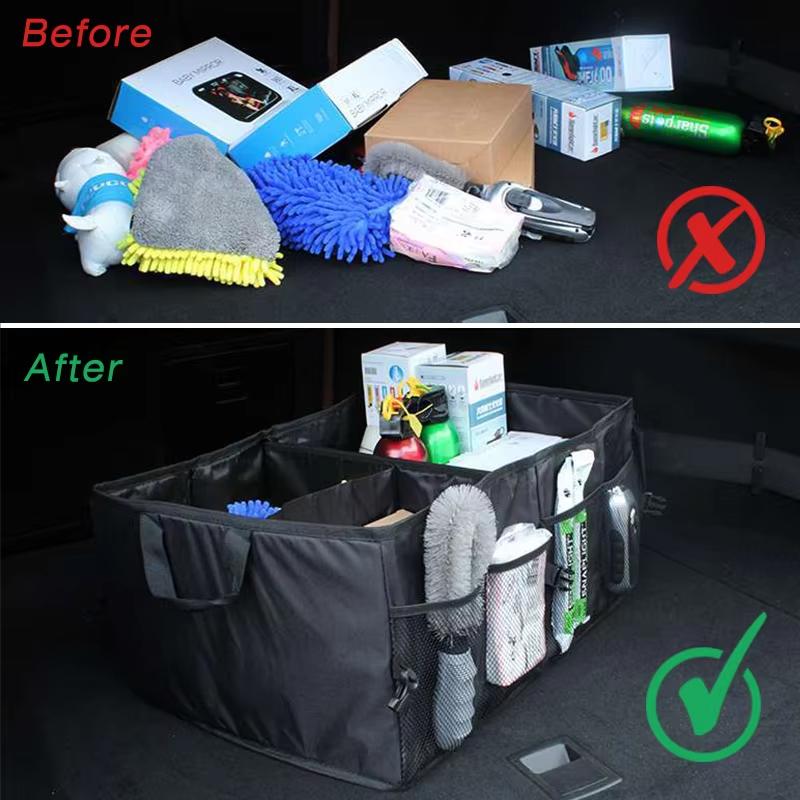 Collapsible Car Trunk Organizer With Mesh Pockets Portable Multi-Compartment Storage Box For Suv Truck Auto Cargo Organization