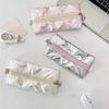 High Capacity Pen Bag Bowknot Print Pencil Case Metallic Color PU Pen Pouches Portable Pen Organizers Travel Makeup Bag