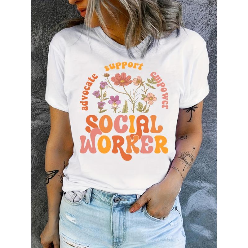 European sizes Social Worker Letter Print T-Shirt, Social Work Group T-Shirt S белый