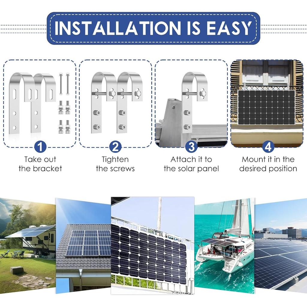 Solarpanel Balkonhalterung, 2er-Pack 304 Edelstahl Solar Montaghaken für Geländer, Bohrerfreie Universelle PV-Modulbefestigung mit Montage