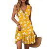 Women's Dress V-neck Sleeveless Casual Floral Print Hem Pleated Dress