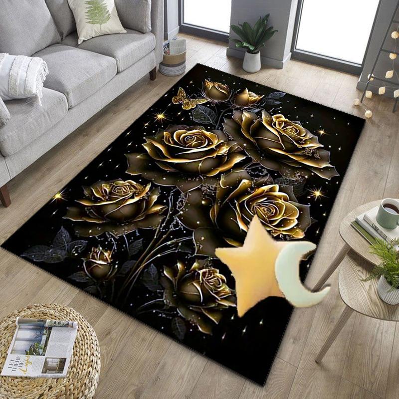 Blue Roses And Butterflies Office Rug Chair Mat, Entryway Carpet, Suitable for Front Door, Bedroom, Living Room, Desk, Holiday Gift