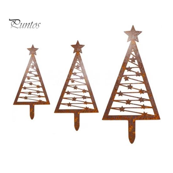 Durable Metal Yard Decor 3Pcs Rustic Christmas Tree Stake, Weathered Iron Art Xmas Heavy Duty Stake Design Decorative Garden Sign for Pathway