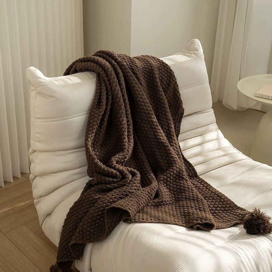 Nordische Quaste Einfarbig Überwurfdecke Gästehaus Bettende Gestrickter Überwurf Braun Kaffee Sofa Decke Schlicht
