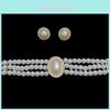 Vintage Artificial Pearl Necklace Set With Earrings And Gemstone Embellishments For Bridal And Formal Wear