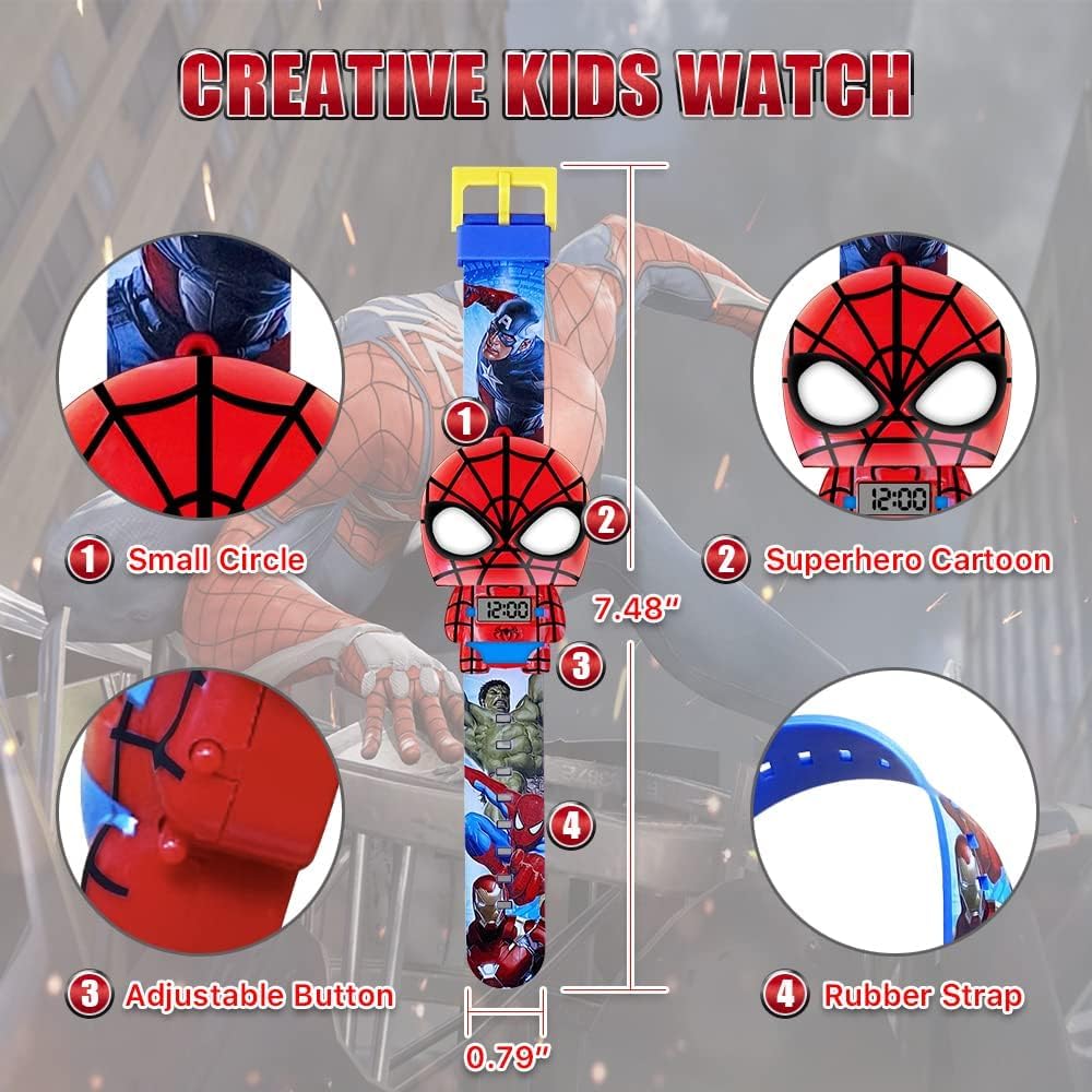 Superhero Kids Watch, Kids Digital Watch for Boys Girls, Easy Read Cute Cartoon Wrist Watches Toy, Gift for Holiday, Birthday, Christmas