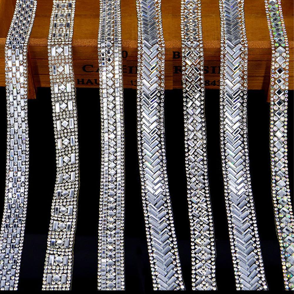 Hot Fix Ribbon Diy Hot-Melt Adhesive Diy Decoration Crystal Ribbon For Belt Embellishment Clothing Decoration Bridal