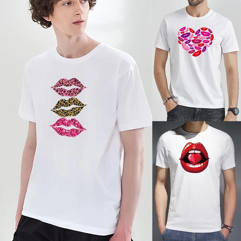 T-shirt Casual Men O-neck Clothes Mouth Printing Series Commuter Fashion All-match Breathable White Shirt Summer Tees Loose Top