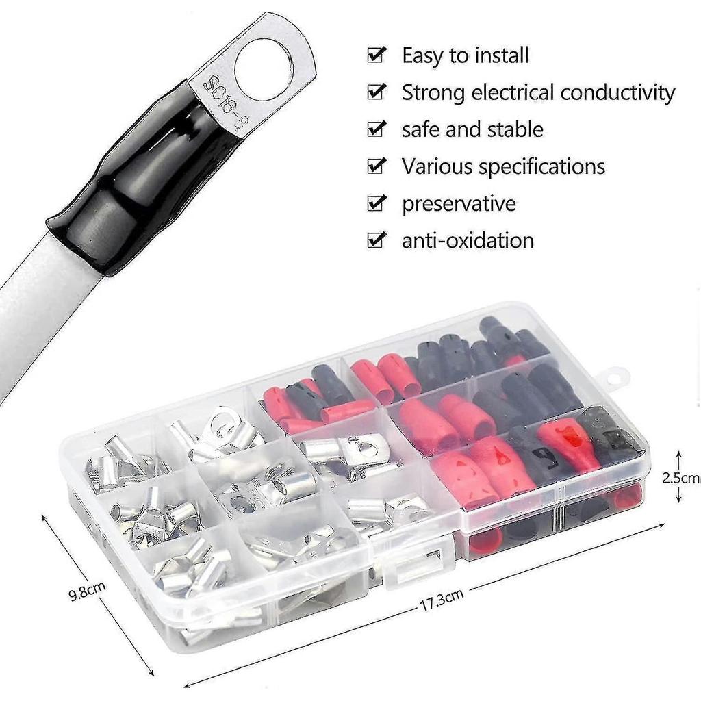 120 Pieces Crimp Lug Kit Car Electrical Terminals With Crimp Battery Terminals Sc Connector Mouth Preview And Insulation Boots Red Black/dd