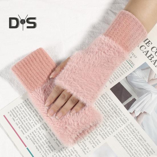 1 paio di guanti invernali da donna, mezze dita, spessi, in peluche, lavorati a maglia, elastici, per touchscreen, protezione del polso, per tenere al caldo, per ufficio, per scrivere, per studenti