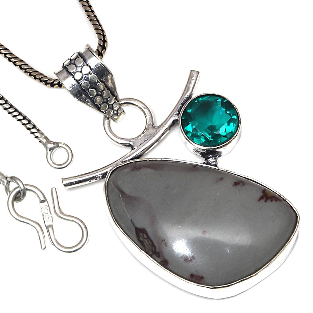 Pendant Designer Jasper Chrome Diopside Gemstone Silver Jewelry 2.5"