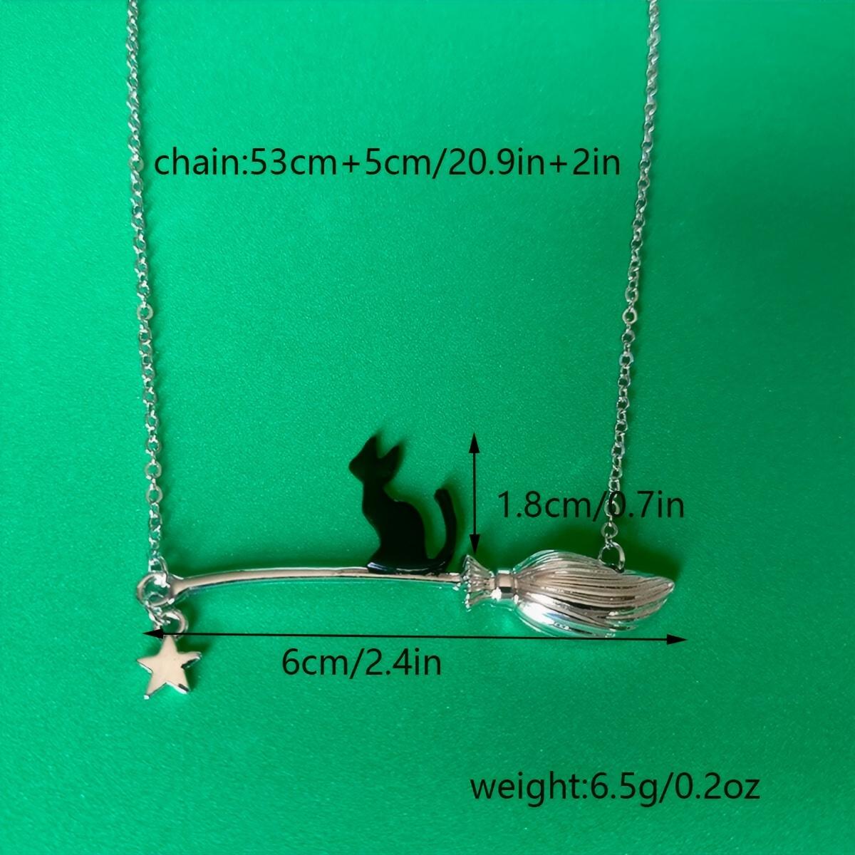 Забавный черный кот и метла кулон ожерелье Хэллоуин ювелирный аксессуар для женщин — фото 4