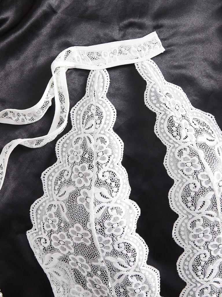 Deep V White Lace Sexy Lingerie For Women Transparent Underwear Set Crotchless Open Ass Bodysuit Female Teddies Erotic Outfits