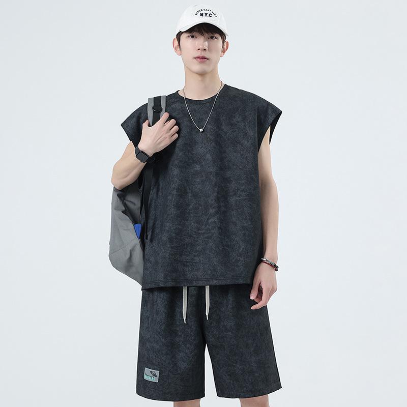 2025 Herren Übergröße Batik 2-teiliges Set: Sommerweste & Shorts Freizeitanzug