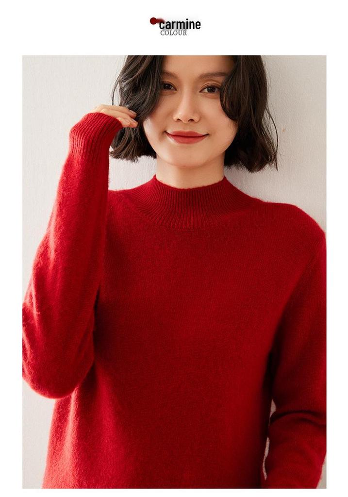 Cashmere Sweater Women's Loose Knit Half-High Neck Pullover for Autumn/Winter