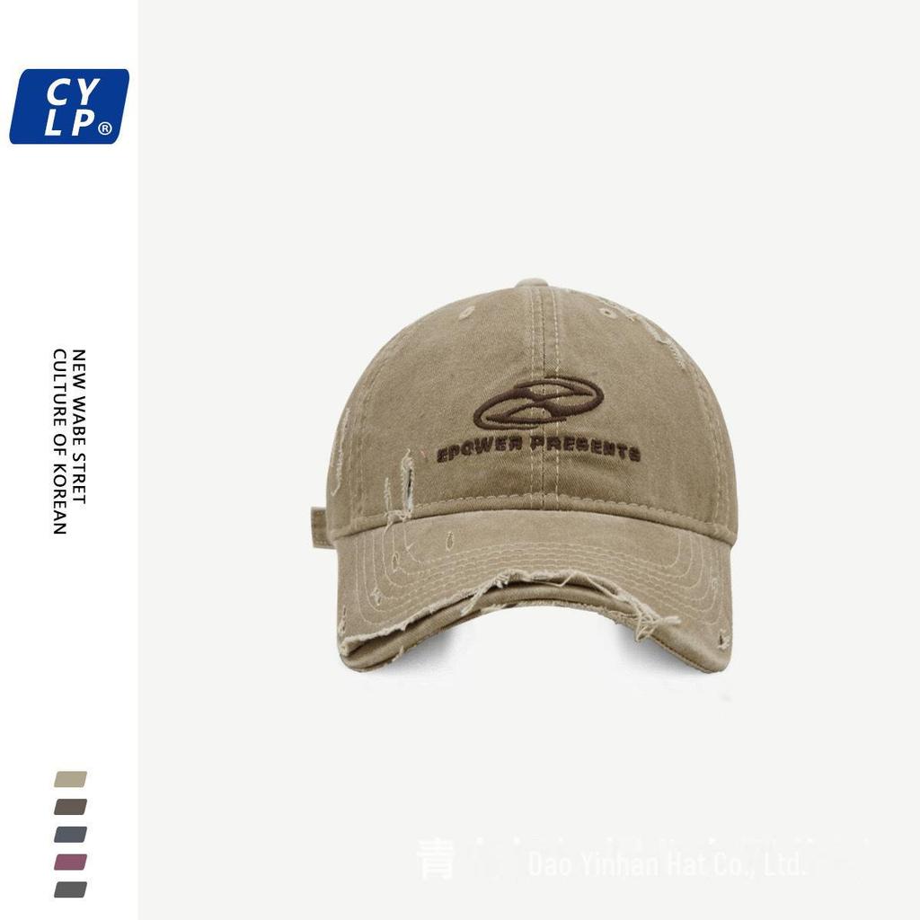 Unisex Vintage Distressed Denim Baseball Cap with Embroidered Letters - Trendy Korean Style for Summer