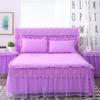 1 falda de cama de encaje + 2 uds. Fundas de almohada, juego de cama, colchas de cama de encaje de princesa, Sábana bajera ajustable para niñas, tamaño King Queen