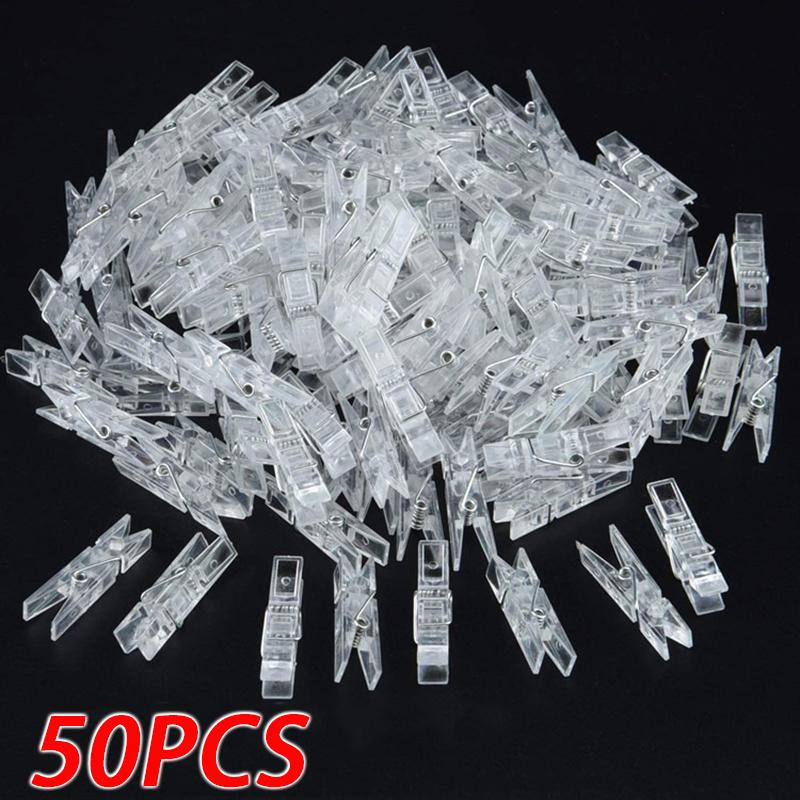 100/50PCS Plastic Mini Clothespins Photo Clips Mini Clothes Pegs Transparent Clip DIY Home Photo Display Decoration YFJ008