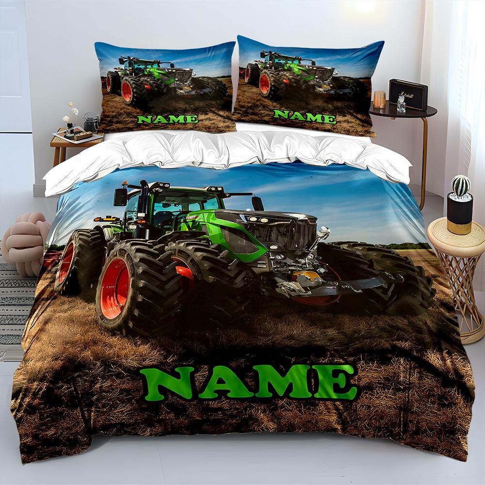 3PC Name Custom Quilt Cover Tractor Print 1Duvet Cover 2 Pillowcases Adult Children Bedding Set Luxury Bed Comforter Set