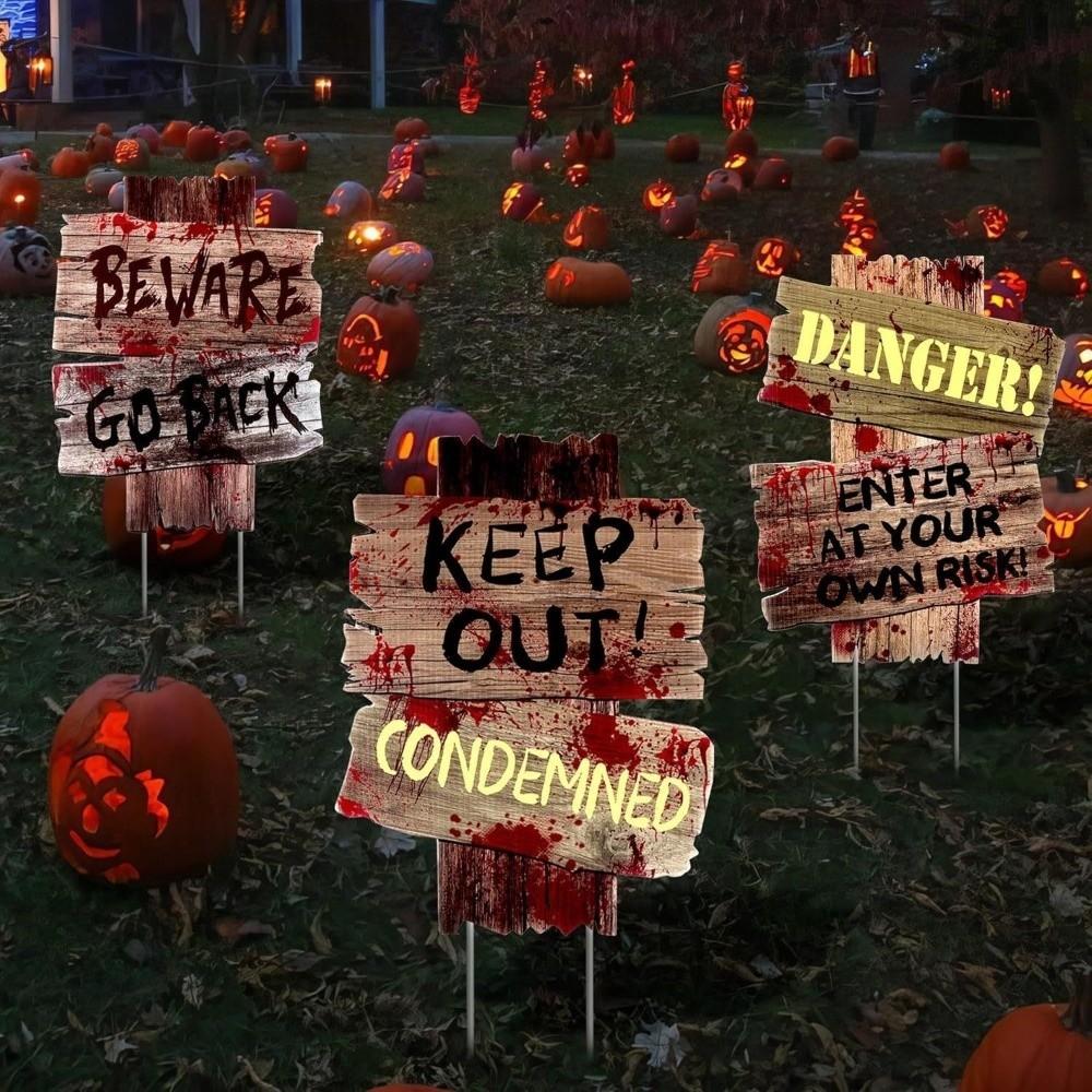 Plastic Material Halloween Warning Signs Vintage Style Yard Garden Signage Home Decor