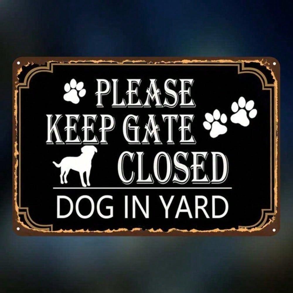 Vintage Keep Gate Closed Dog Sign, 2D Flat Iron Wall Decor, Pre-Drilled Holes for Home Office Kitchen