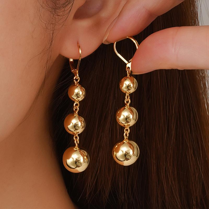 Exaggerated Metal CCB Round Ball Beads Hoop Earrings for Women Fashion Silver Color Large Circle Geometric Earrings Jewelry Gift