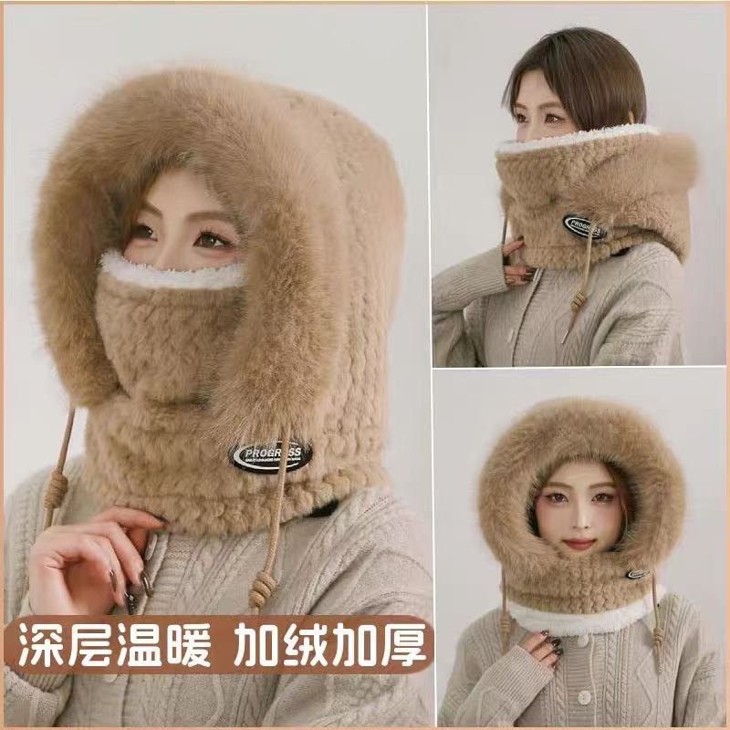 Hat Female Winter Riding Electric Vehicle Warm Artifact Thickened Cotton Hat Windproof and Cold Mask Winter Male