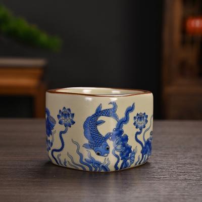 Wykwintne chińskie filiżanki do herbaty z pieca Ru, ręcznie robione ceramiczne filiżanki z pękniętą glazurą, używane do degustacji herbaty, herbaty Zen, filiżanka mistrza i filiżanka gościa