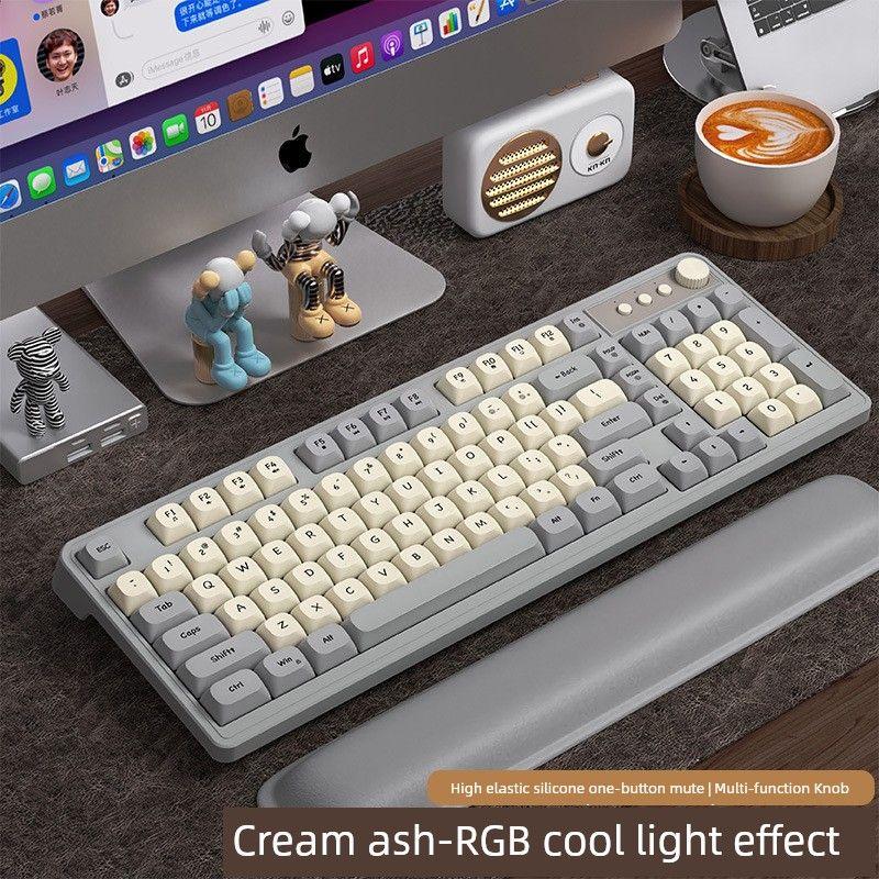 

Dazzling G98 Wired Keyboard Mechanical Feeling Button Mute Film Good-looking E-Sports Games Office Neutral Cream Grey-Wired-RGB Light [Single Keyboard]