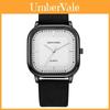 Minimalist Leather Strap Square Mens Quartz Watch With Decor For Casual Wear