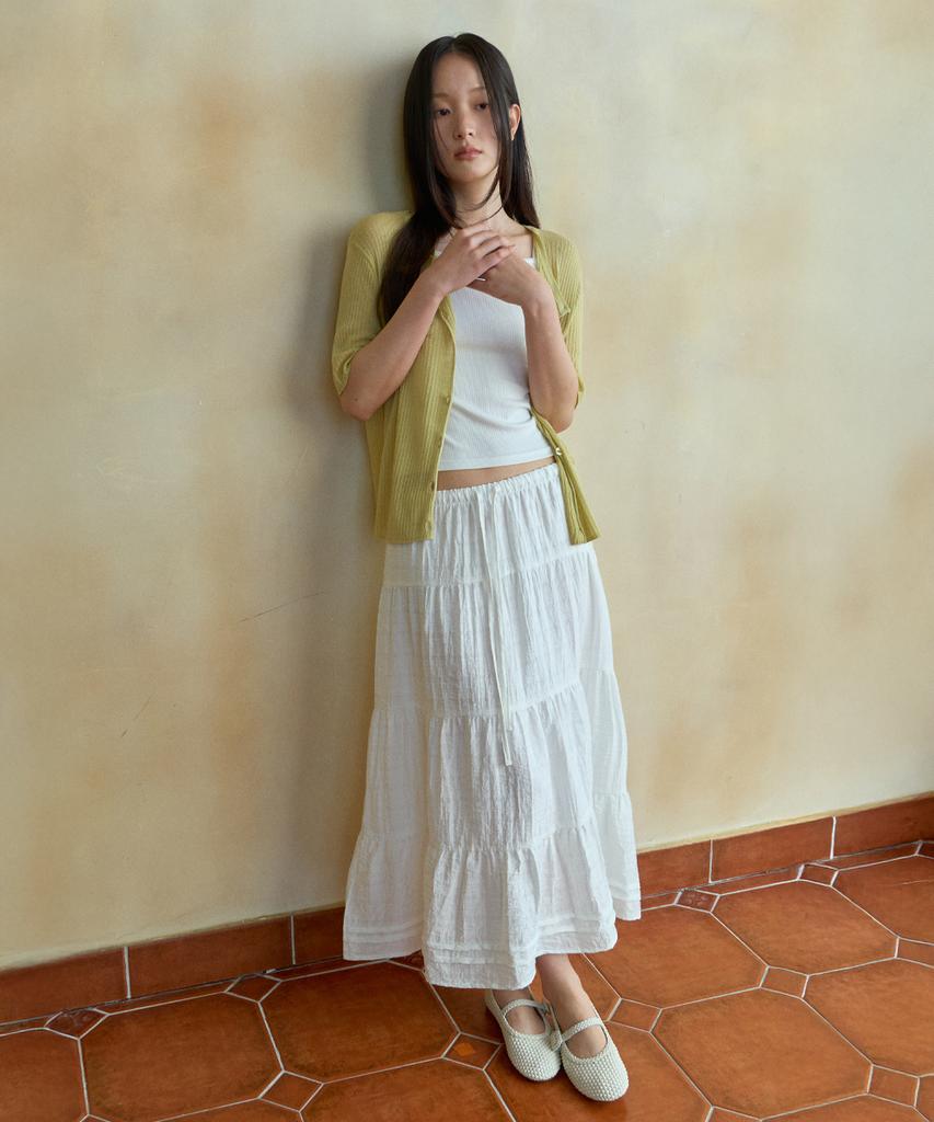 Wednesday Oasis For Woman Check Tiered Long Skirt_Ivory(Wb6Sk04)