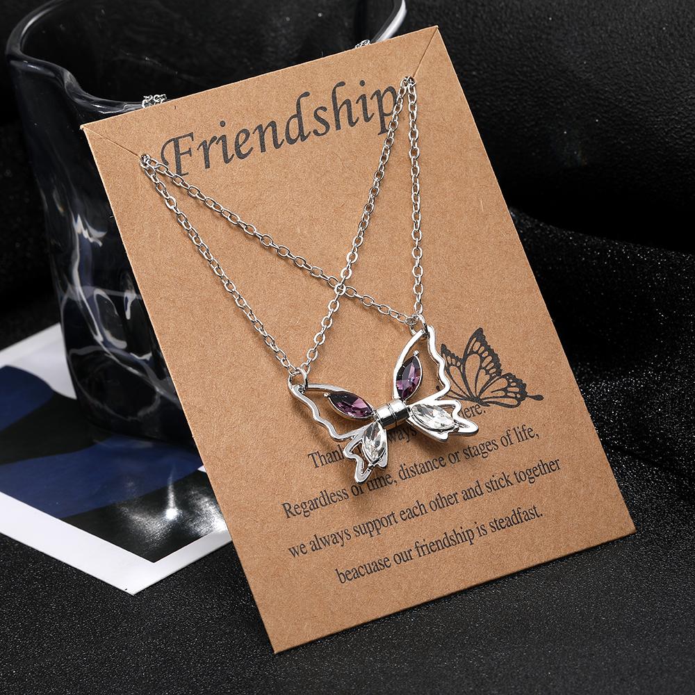 Party Nightclub Sisters Necklace Purple Diamonds White Diamonds Butterfly Necklace Set of 2 Gold Double Chain Deluxe Set Gift Accessories Girls