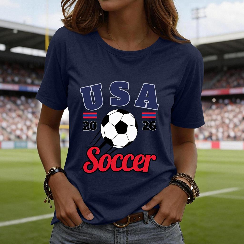 Short Sleeve Blouses for Women Casual USA Soccer Print Womens Short Sleeve Shirts Comfortable Women's Short Sleeve Tops