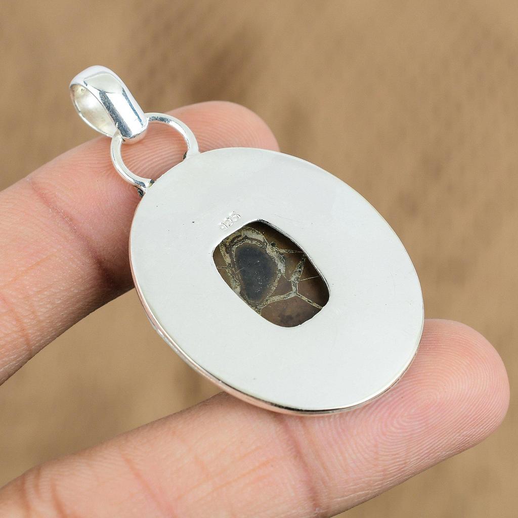 Mothers day Sale Moroccan Mud Crack Fossil Stone New Pendant 925 Sterling Silver