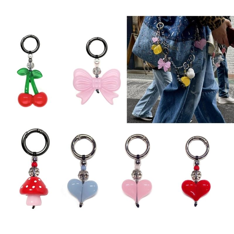 Elegant Heart/Mushroom/Bowknot/Cherry Pendant Beaded Keychain With Alloy Charm Accessories For Bags Keys And Gifts