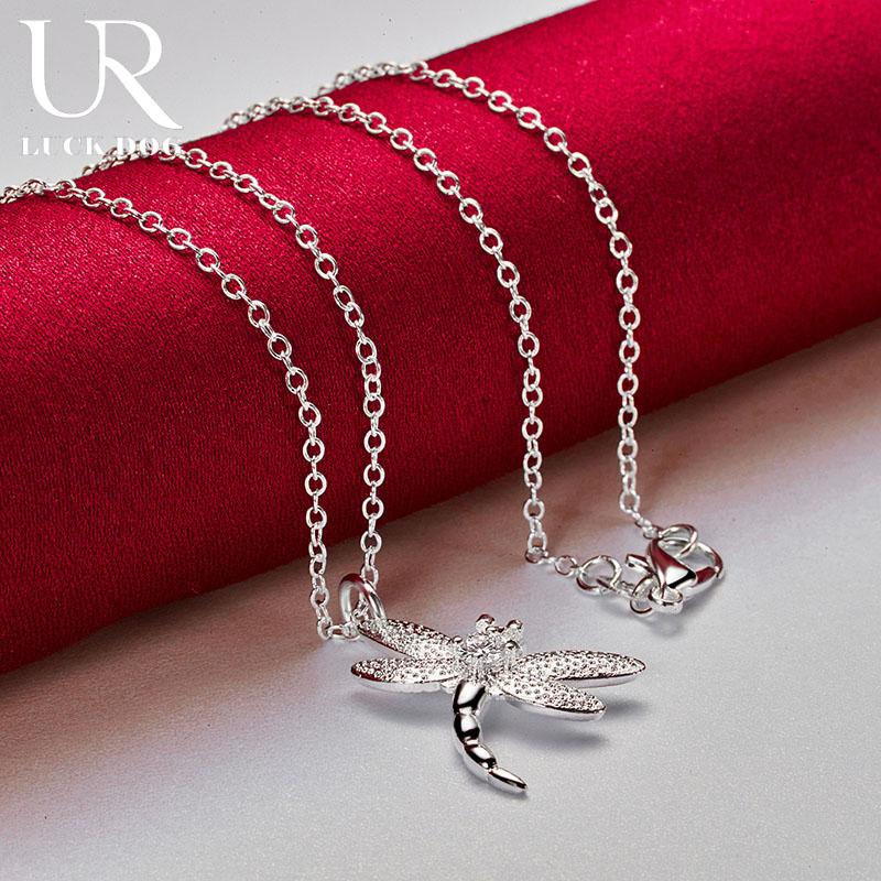 925 Sterling Silver Dragonfly Pendant Necklace Fashionable Wedding Jewelry