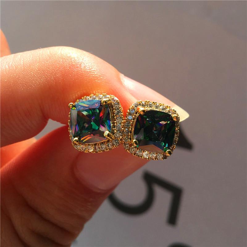 Female Black Square Stone Earrings Silver Color Stud Earring Vintage Wedding Jewelry For Women