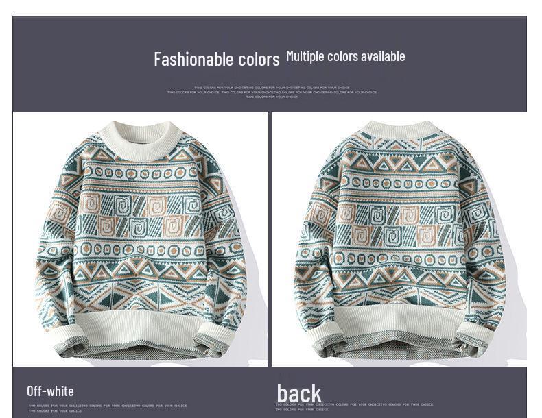 Pulover Rotund Etnic 2025: Pulover coreean gros, cu tricotaj larg, pentru cuplu