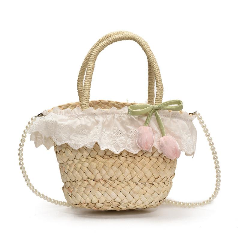 Summer Woven Straw Bag For Kids With Cotton Lining For Beach And Vacation Use
