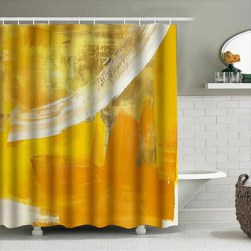 Artistic Abstract Shower Curtain Yellow White Watercolor Design Bathroom Decor For Home Waterproof Fabric With Hook Rings (Yello