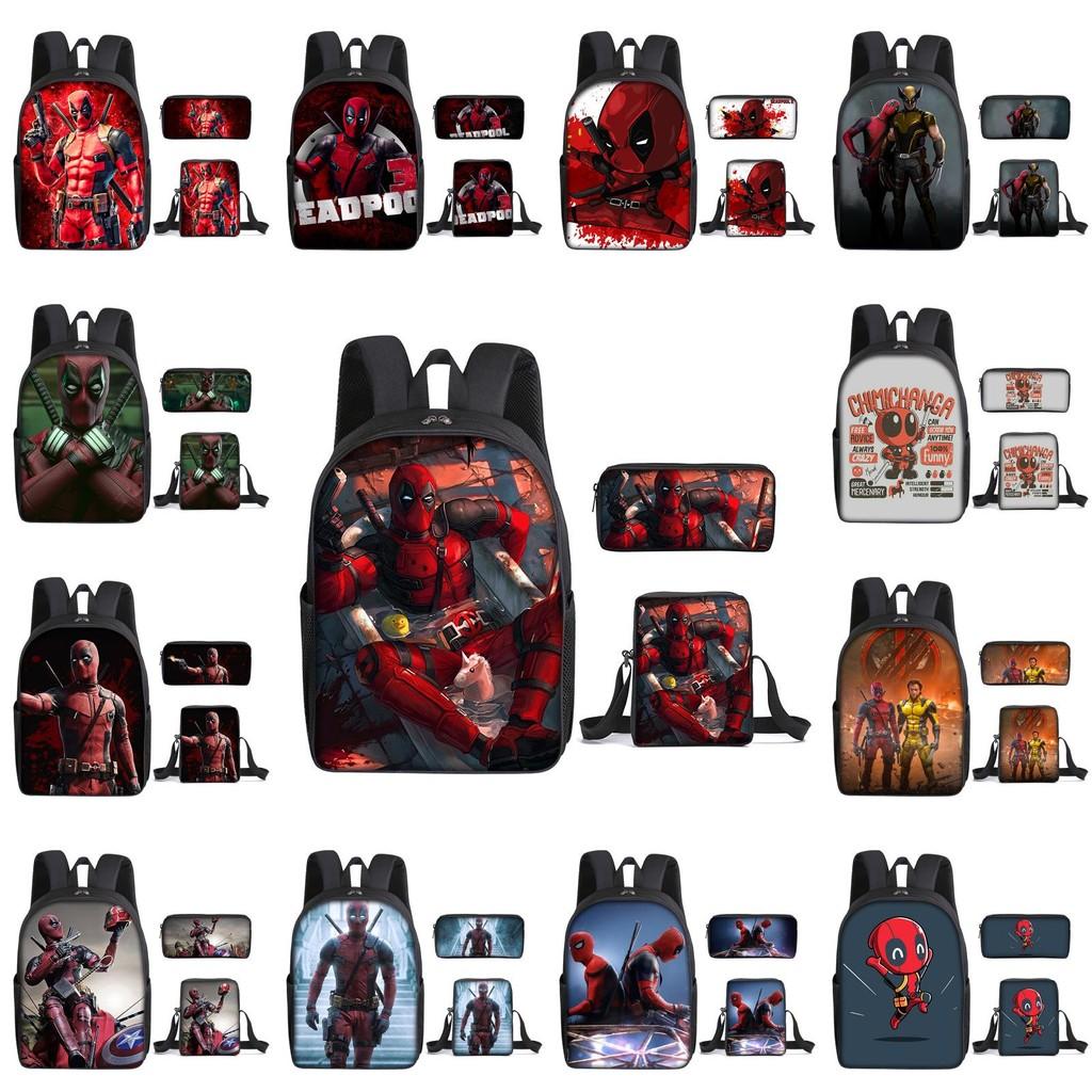 Deadpool 3pcs Student School Bag Backpack Lunch Bags Pencil Case Gifts Kids