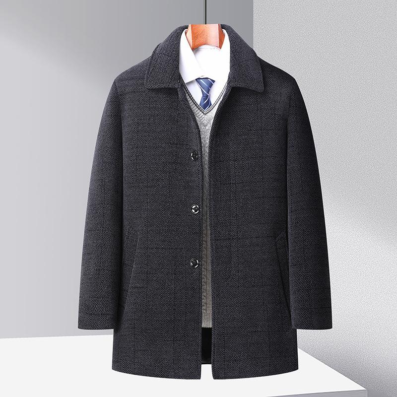 Herbst und Winter Neue Herren Chenille Mantel Business Casual Fleece Verdickt Dad Pack Abnehmbarer Pelzkragen Mantel